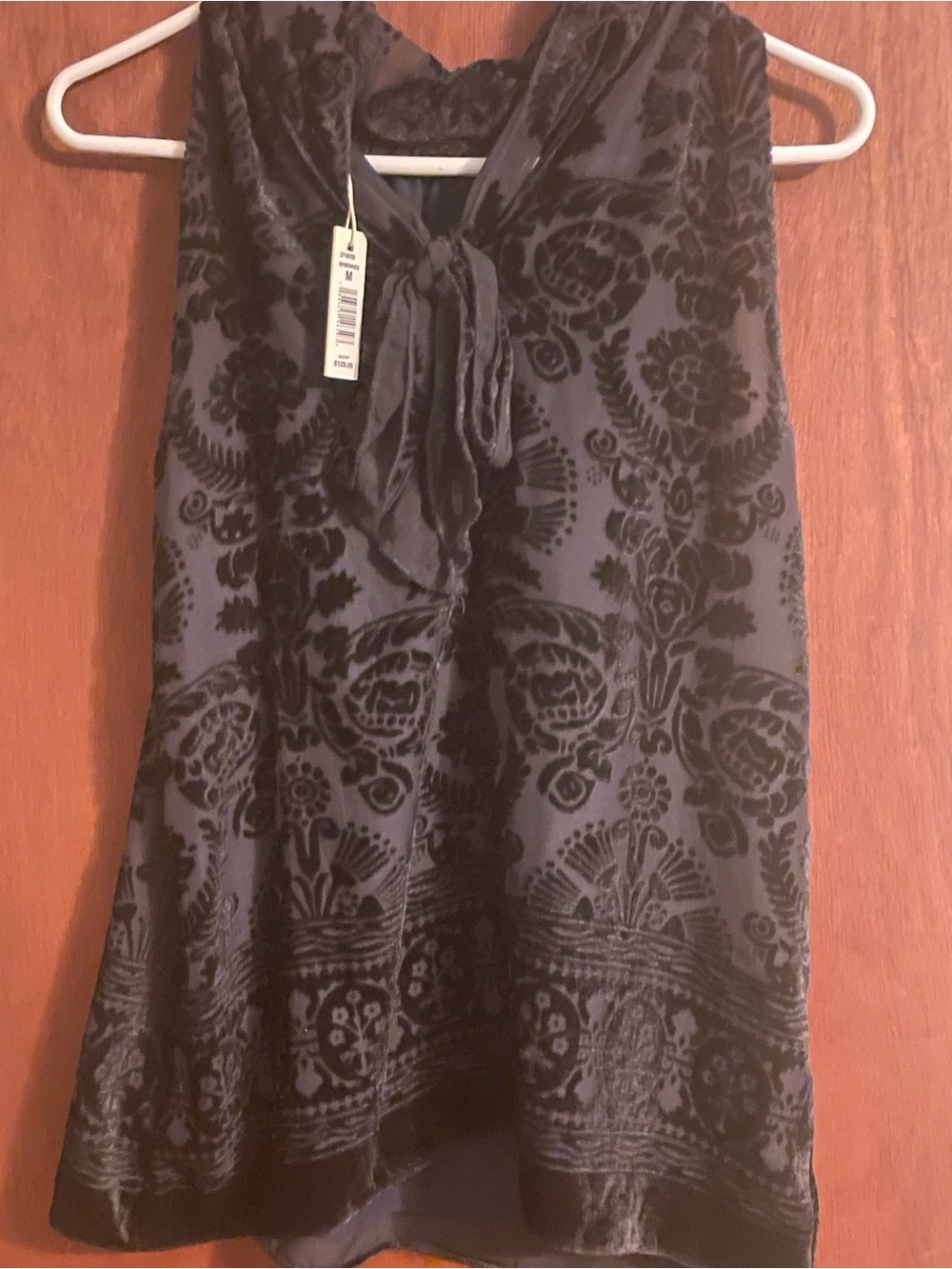 Velvet Tie-Neck Sleeveless Top in Charcoal and Black. New with tags.